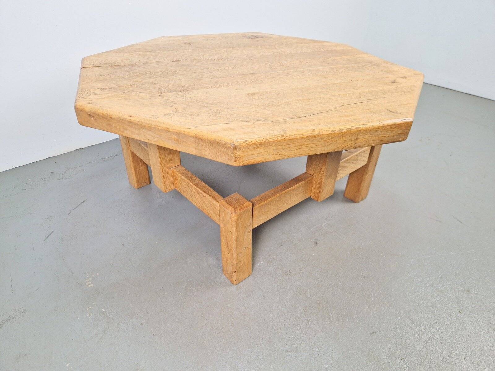 Rustic Brutalist Octagonal Oak Coffee Table by Pierre Chapo, 1960s