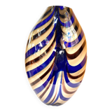 Artistic Italian vase in beige hand-made Murano glass with blue and brown R.