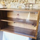 Vintage wall shelf with plexiglass sliding doors