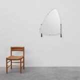 Miroir triangulaire organique vintage avec dos en bois, Belgique années 1960