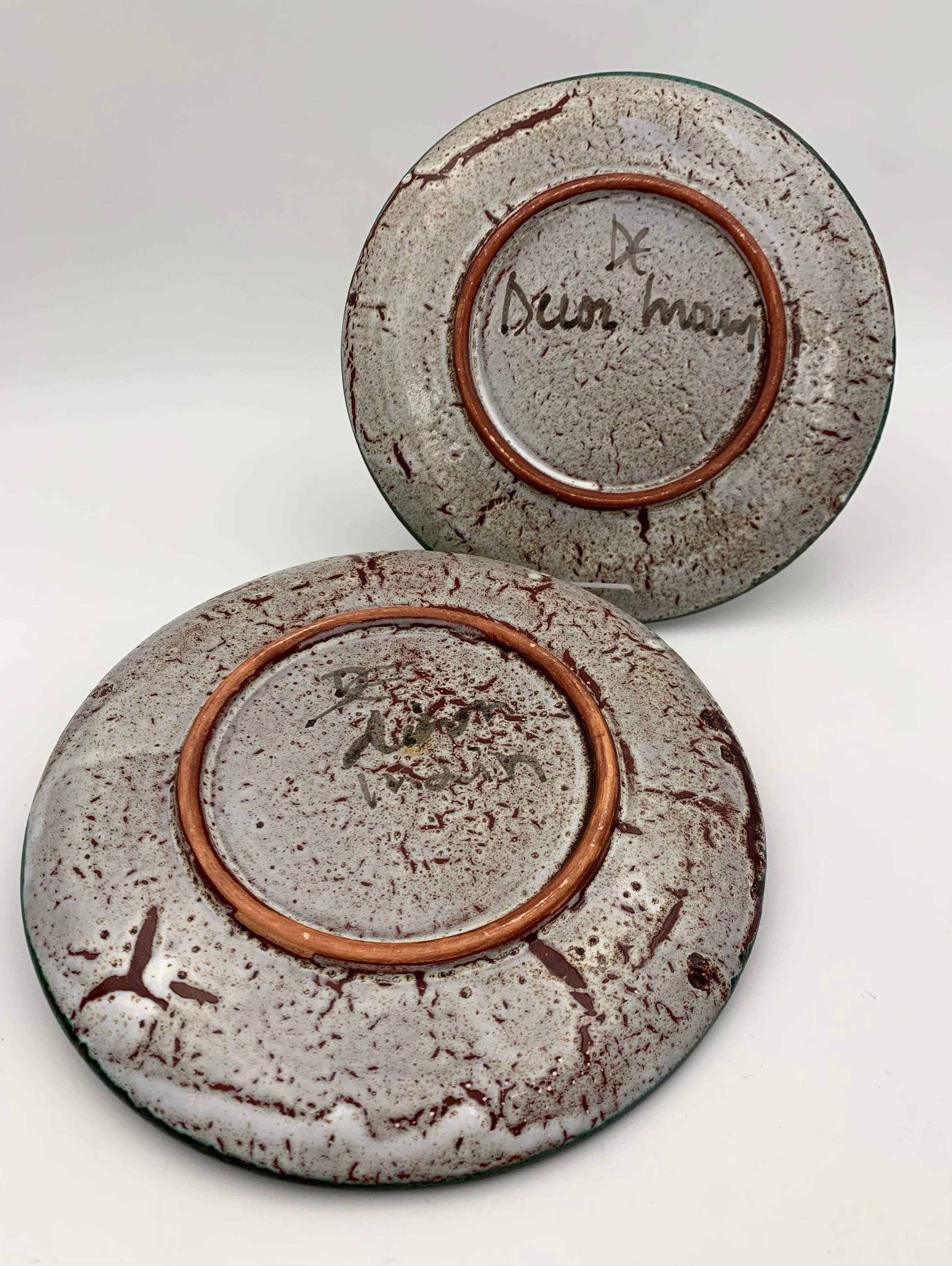 Two vintage plates daniel étienne, vallauris, "chardons" - 1970s