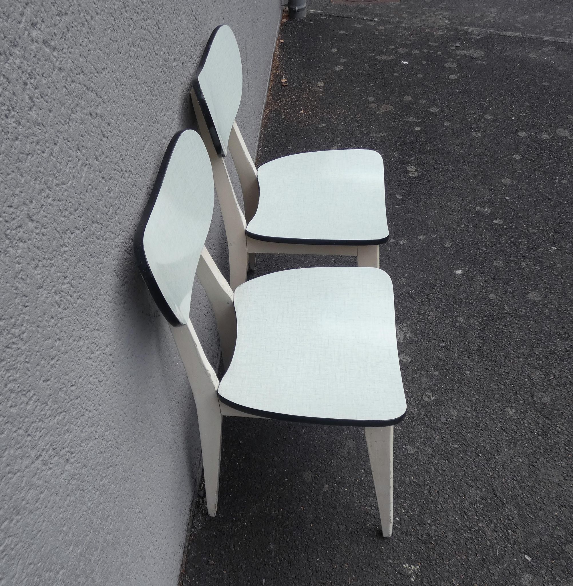 2 chairs in water green formica