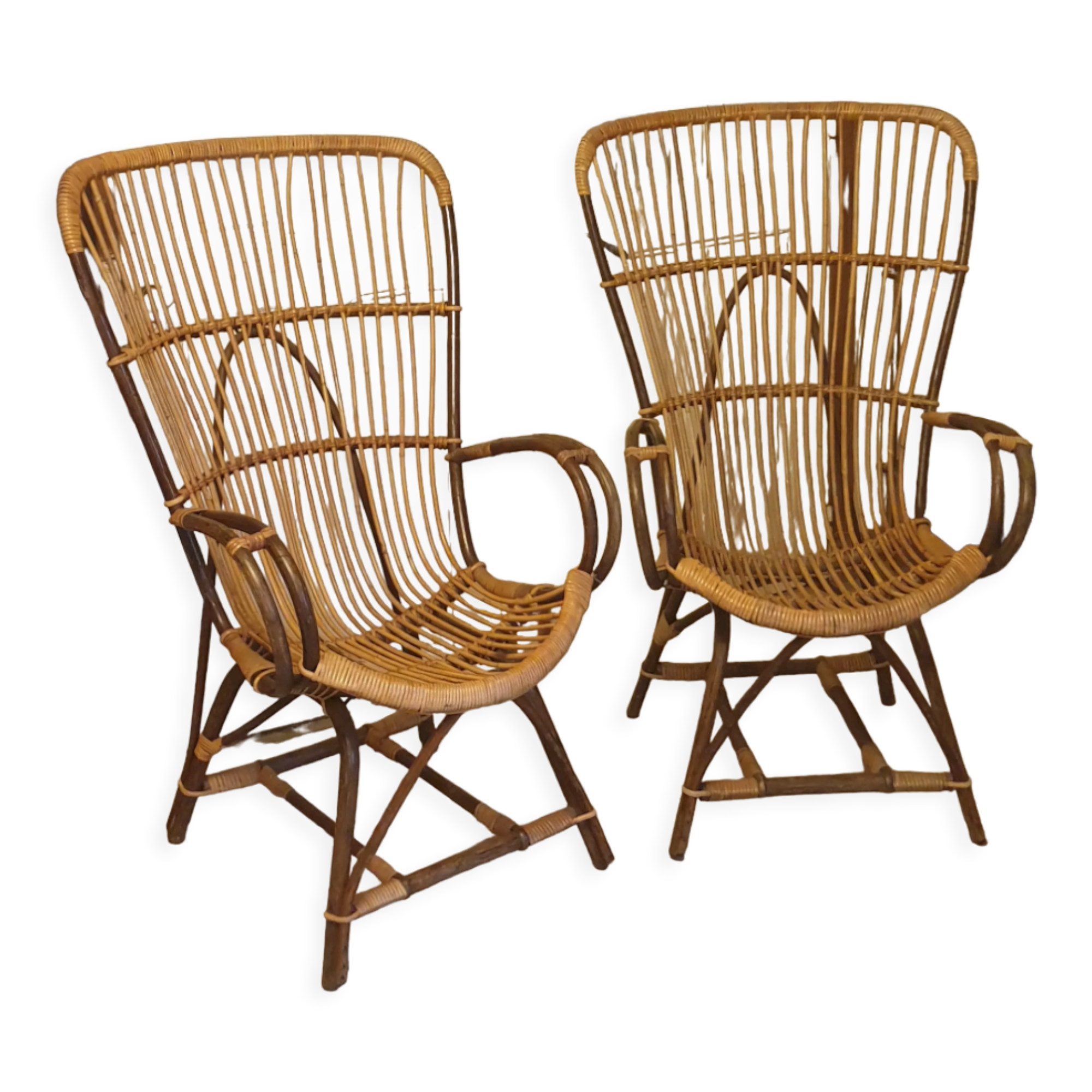 Pair of rattan armchairs