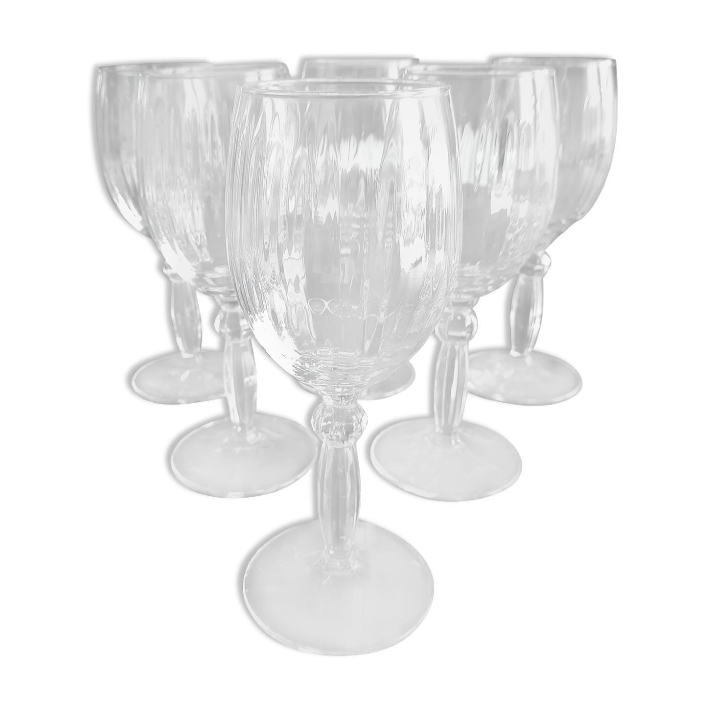 Lot de 6 verres à vin en verre strié