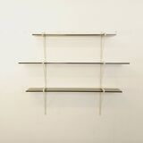 Large vintage wall shelf in smoked glass and white metal in String style.
