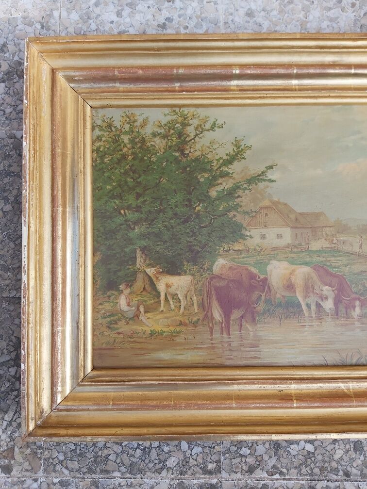 Paire de paysage vaches encadré
