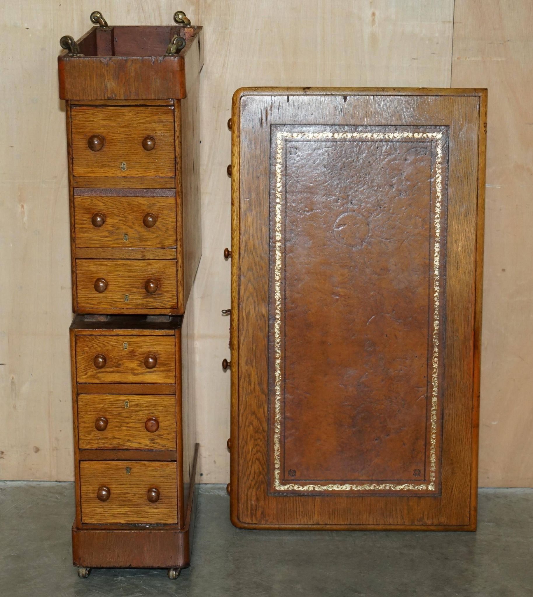 Bureau victorien en chêne miel avec cuir teint à la main