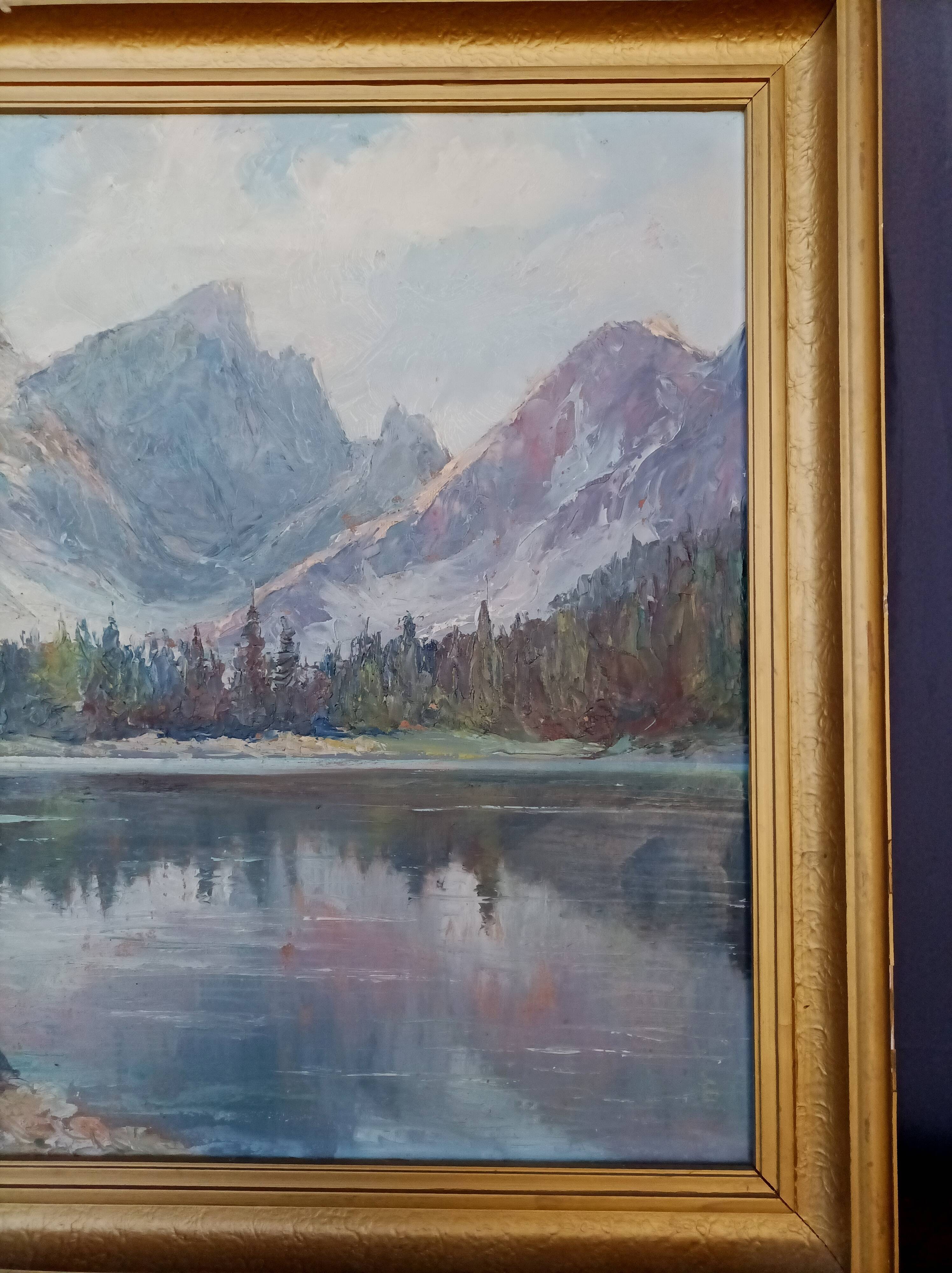 Anton J. Dembenski Oil on panel Mountain Lake Landscape