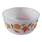 Vintage round dish white with orange flowers, able to go in the oven 17cm diameter by 8cm high