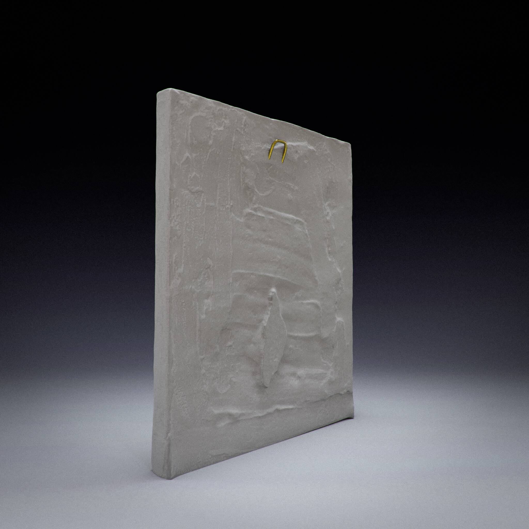 Bas-relief plaster mural with a fleur-de-lis design.