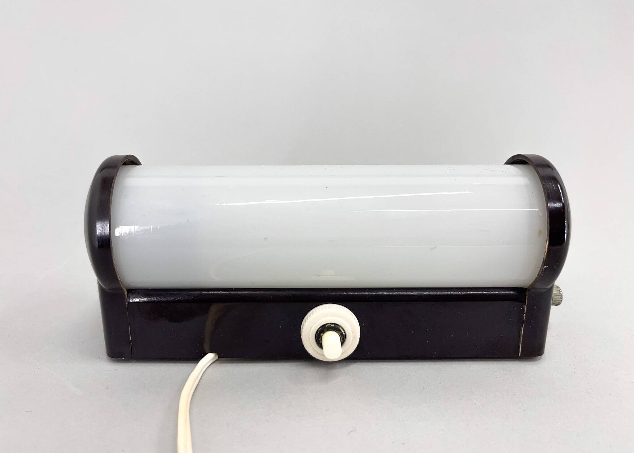 Bakelite and Milk Glass Wall Lamp, Czechoslovakia, 1950's