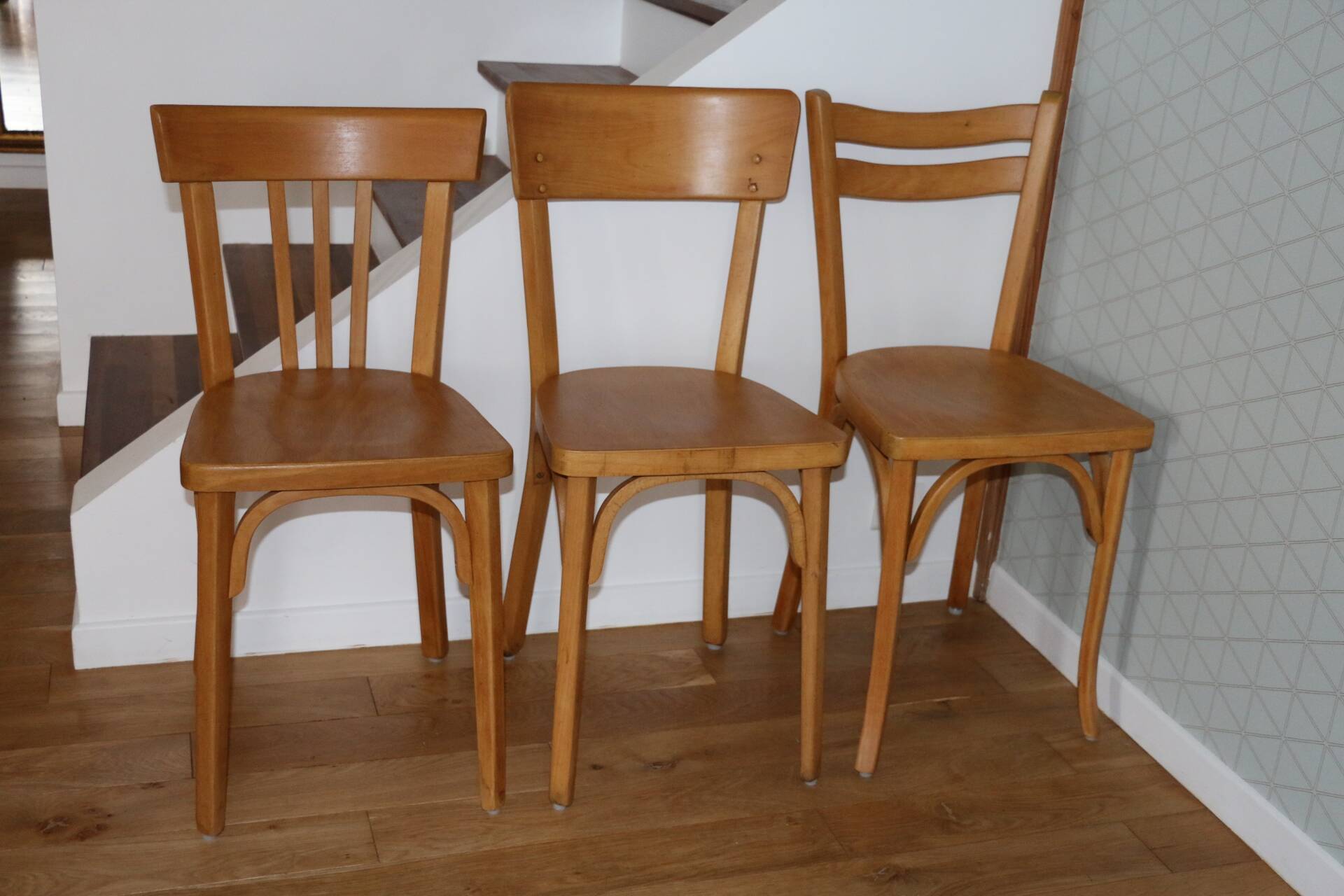 Set of 6 Baumann chairs, light beech, 1960