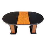 Vintage extendable burl wood and lacquer dining table, 1980s