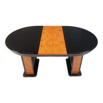 Vintage extendable burl wood and lacquer dining table, 1980s