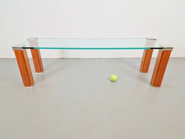 Table d'appoint en cerisier et verre Pioneer T66 de Peter Ghyczy, années 1980.
