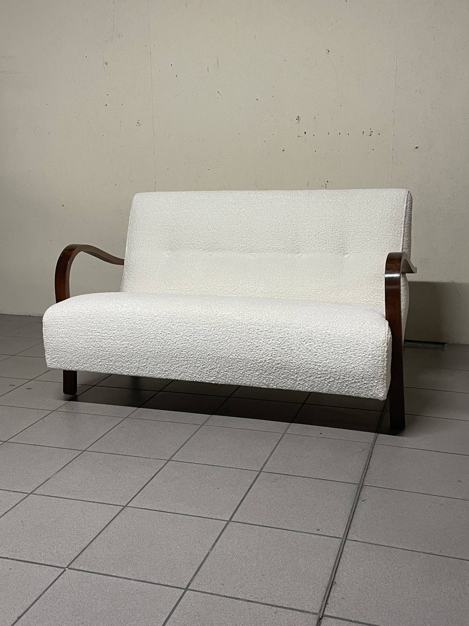 1940s Sofa in Wood and Boucle Fabric, Italian Production