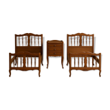 2 beds and a vintage bedside table in solid cherry wood