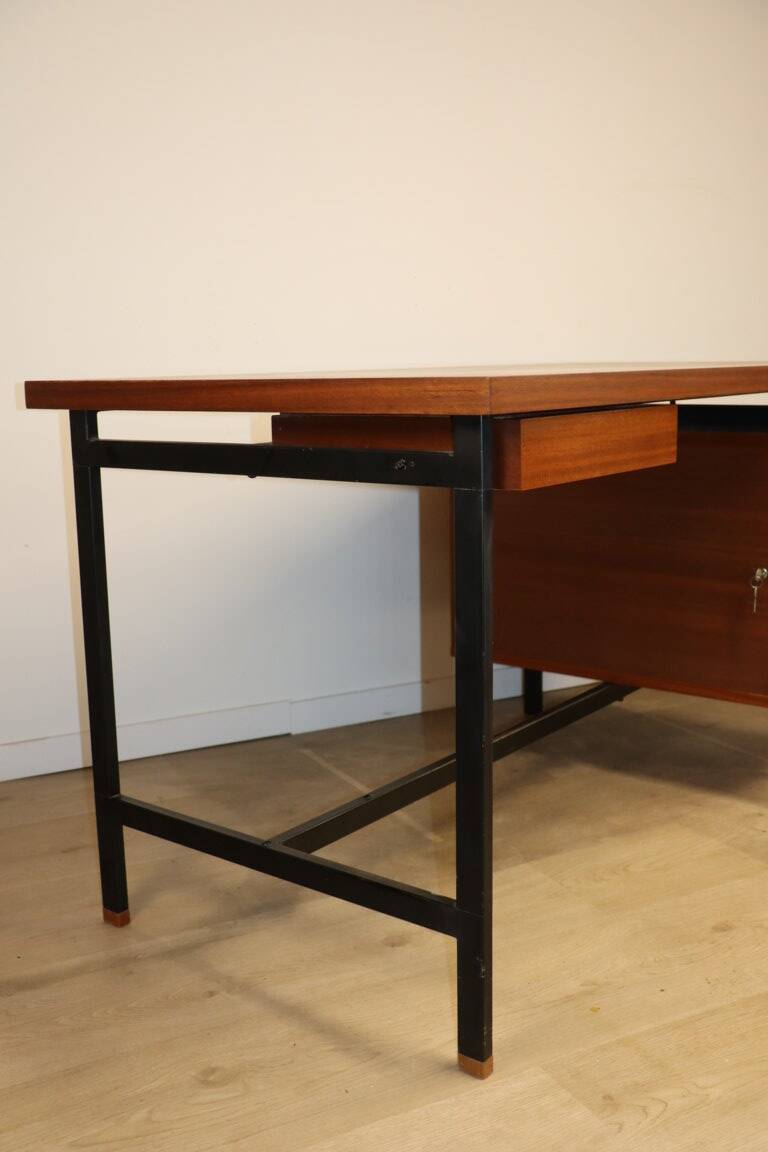Vintage mahogany desk by Pierre Guariche edition Minvielle, 1960