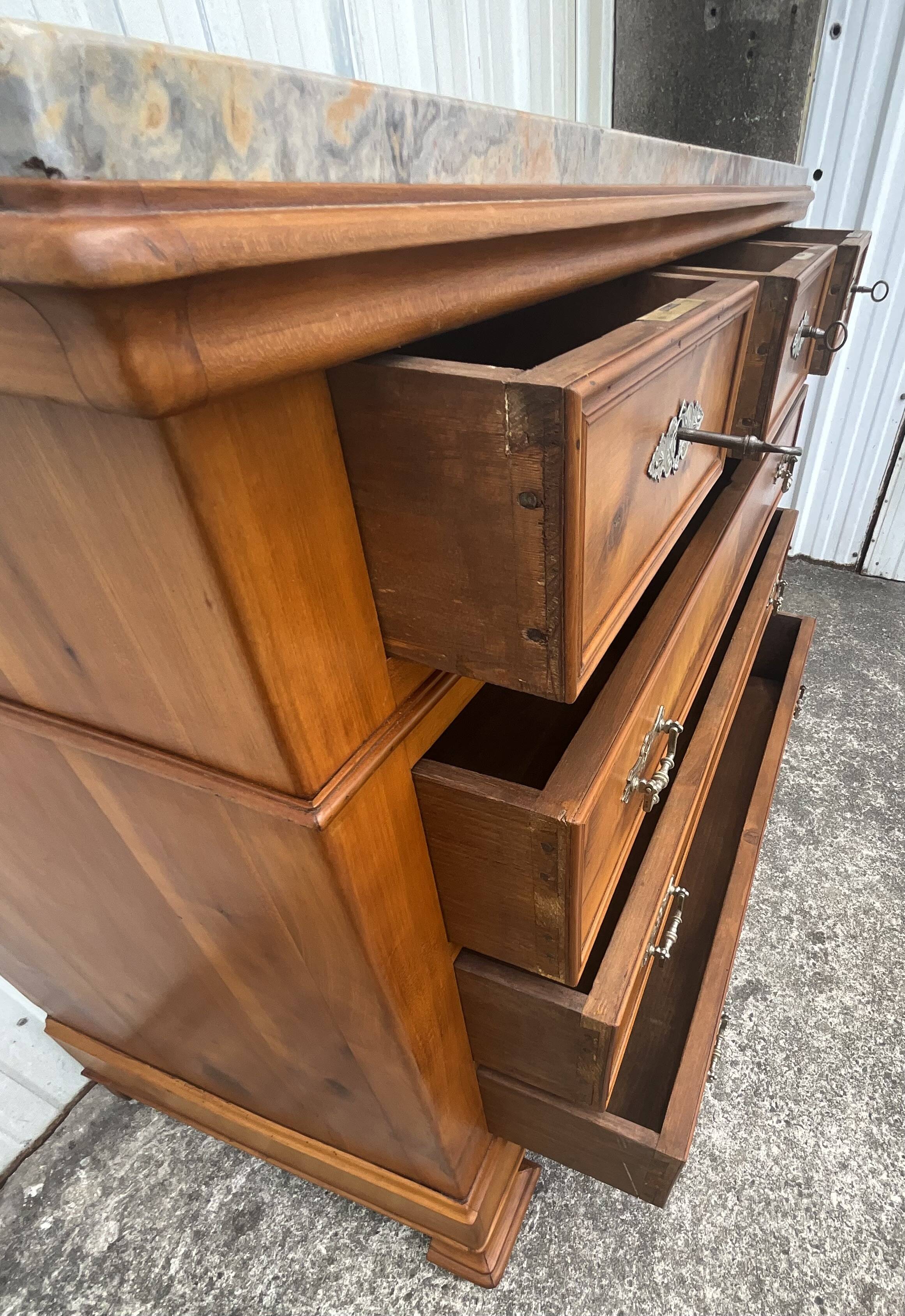 Louis-Philippe chest of drawers in cherry burl and Pyrenees marble top f