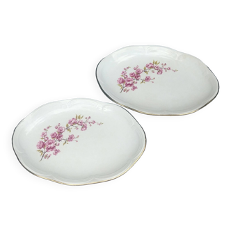 Deux ramequins de service en porcelaine de la faïencerie de Gien modèle "fleurs de pêcher"