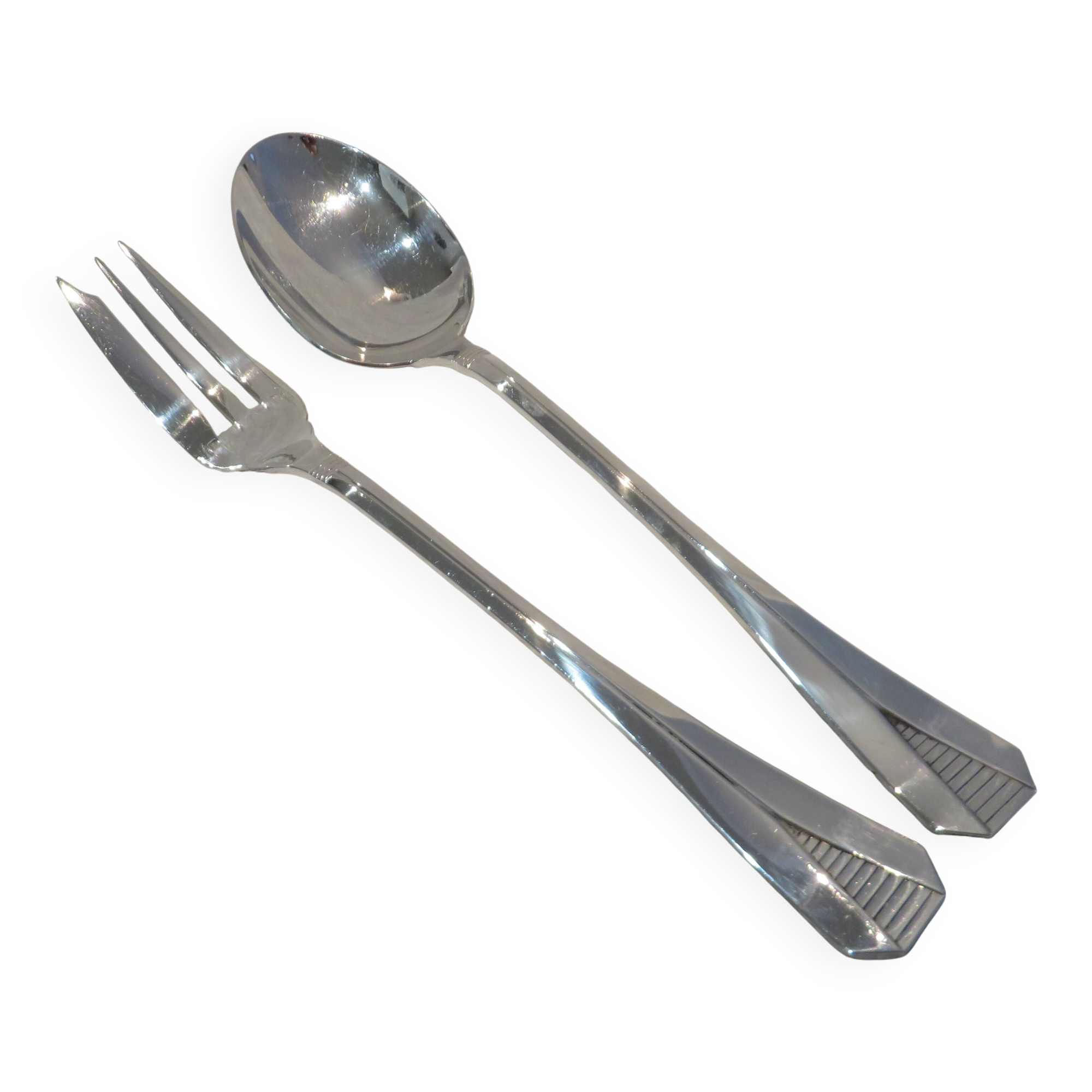silver plated stew spoon and fork, Christofle Atlantide