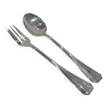 silver plated stew spoon and fork, Christofle Atlantide