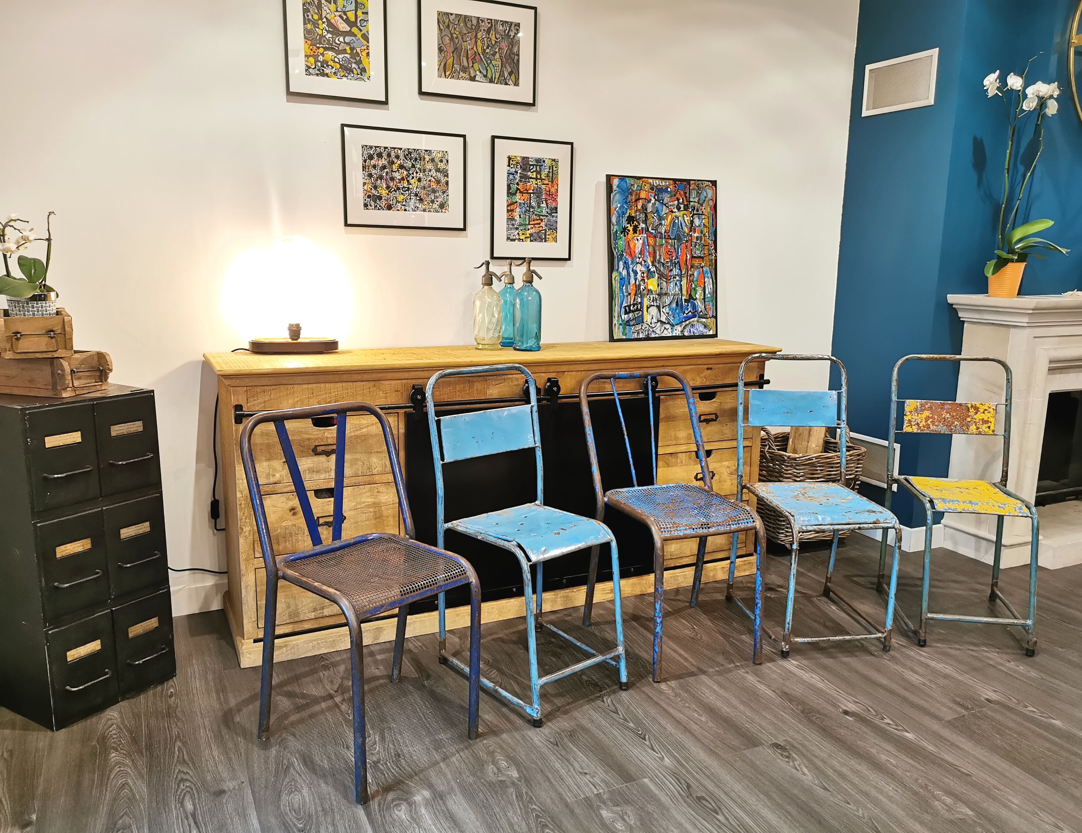 Set of 5 mismatched industrial chairs