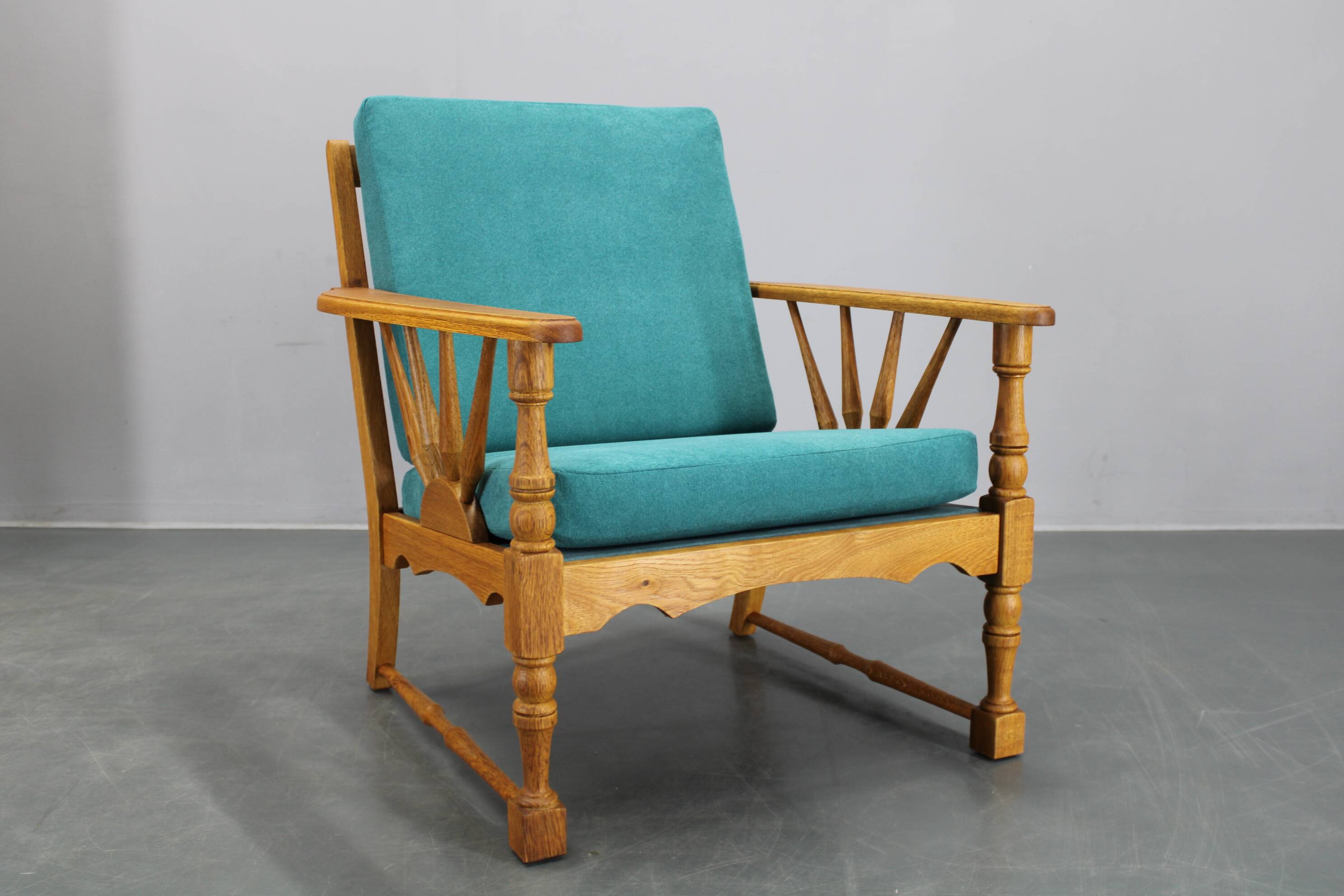 1950s solid oak armchair, Czechoslovakia