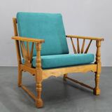 1950s solid oak armchair, Czechoslovakia