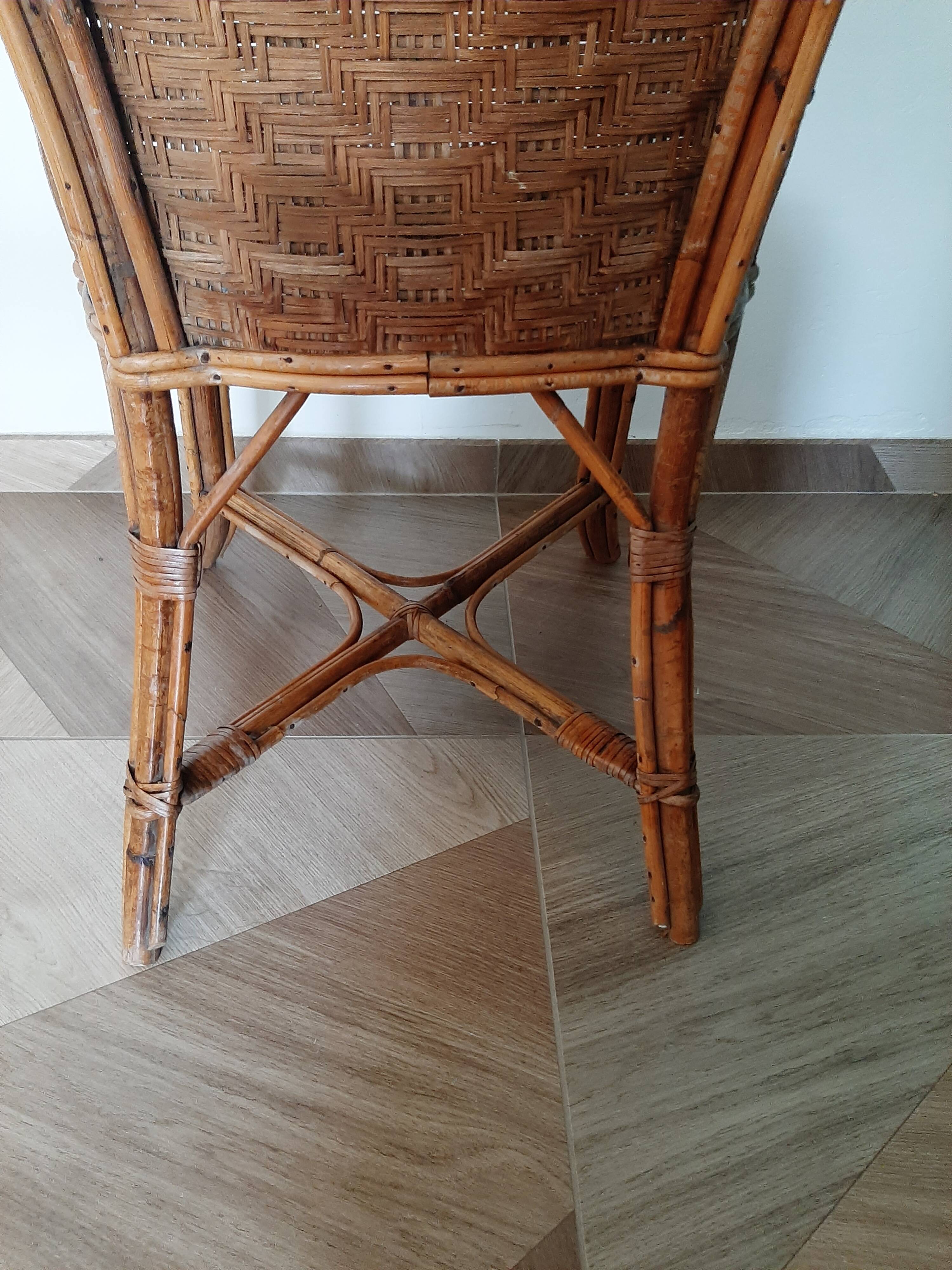 Vintage set of 2 garden woven rattan chairs - sky blue nets - 40