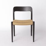Niels Møller Model 75 Chair in Black Oak with Danish Cord, 1960s Vintage