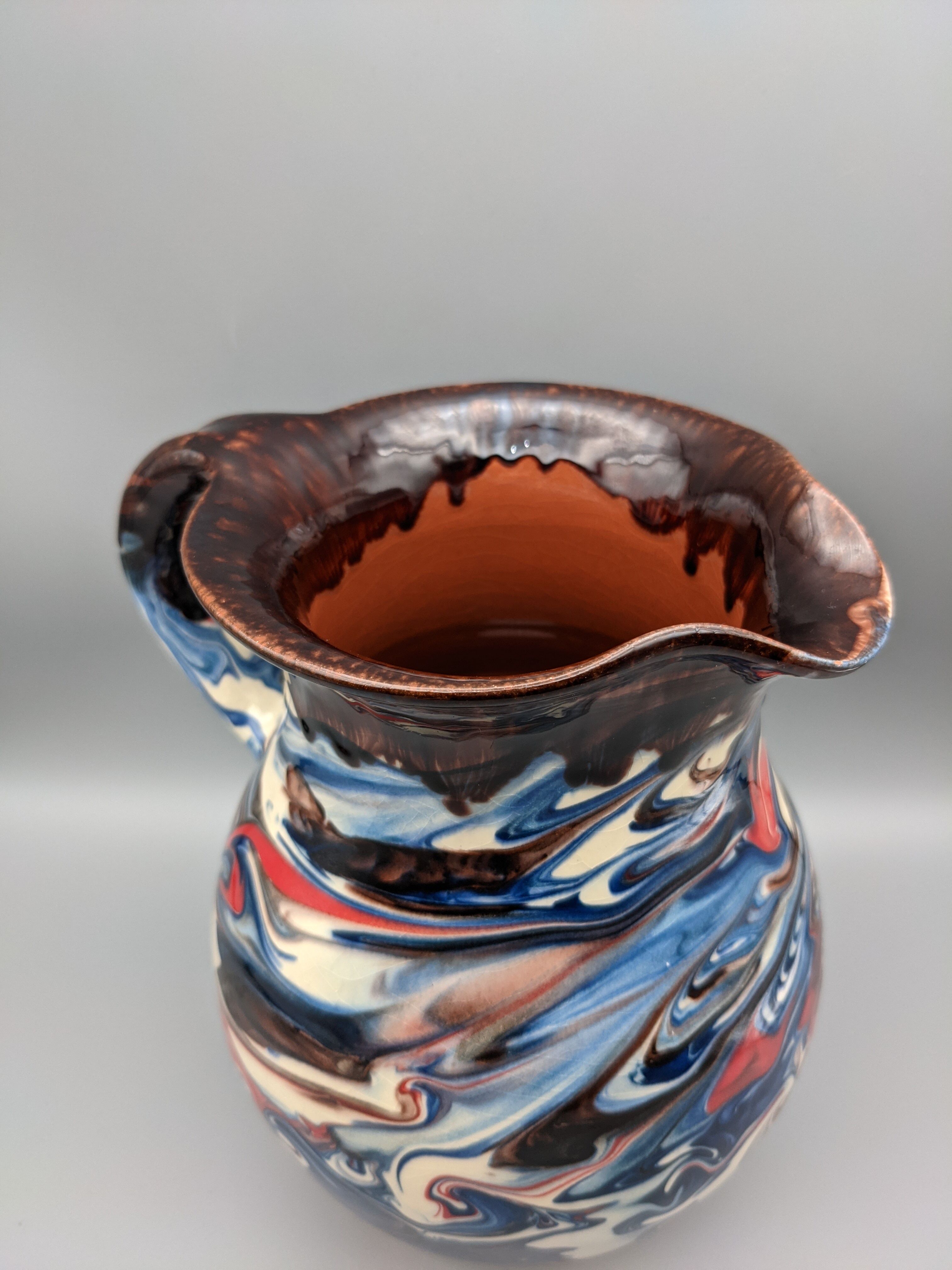Pitcher broc cruche multicolored coulure in glazed terracotta 2 liters
