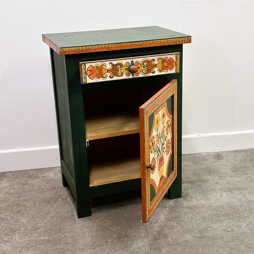 Large hand-painted Provençal folk art cabinet by a Provençal artist, 1970s