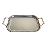Plateau en métal argenté faux bambou USA 1970 Hollywood Regency