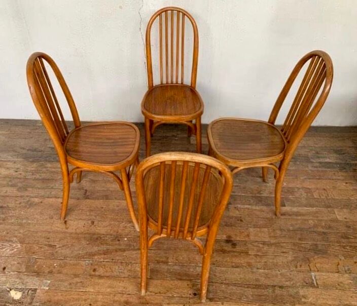 Series of 4 bistro chairs in curved wood fischel n° 196