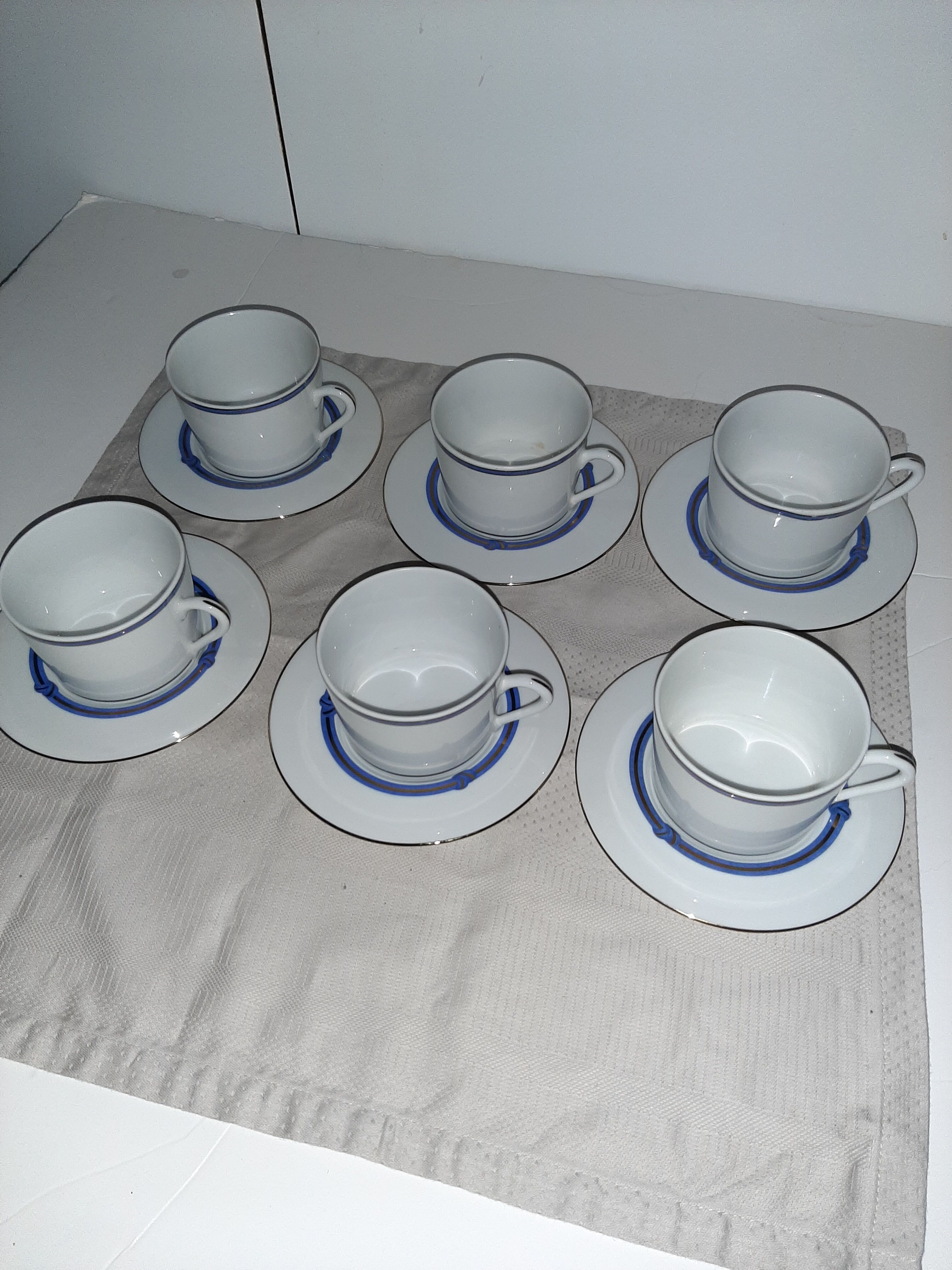 6 tasses à thé porcelaine Christofle Rubanea bleu | Selency
