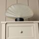 Opaline white Murano glass shell lamp with black metal base – 1980s Italian Memphis-inspired design