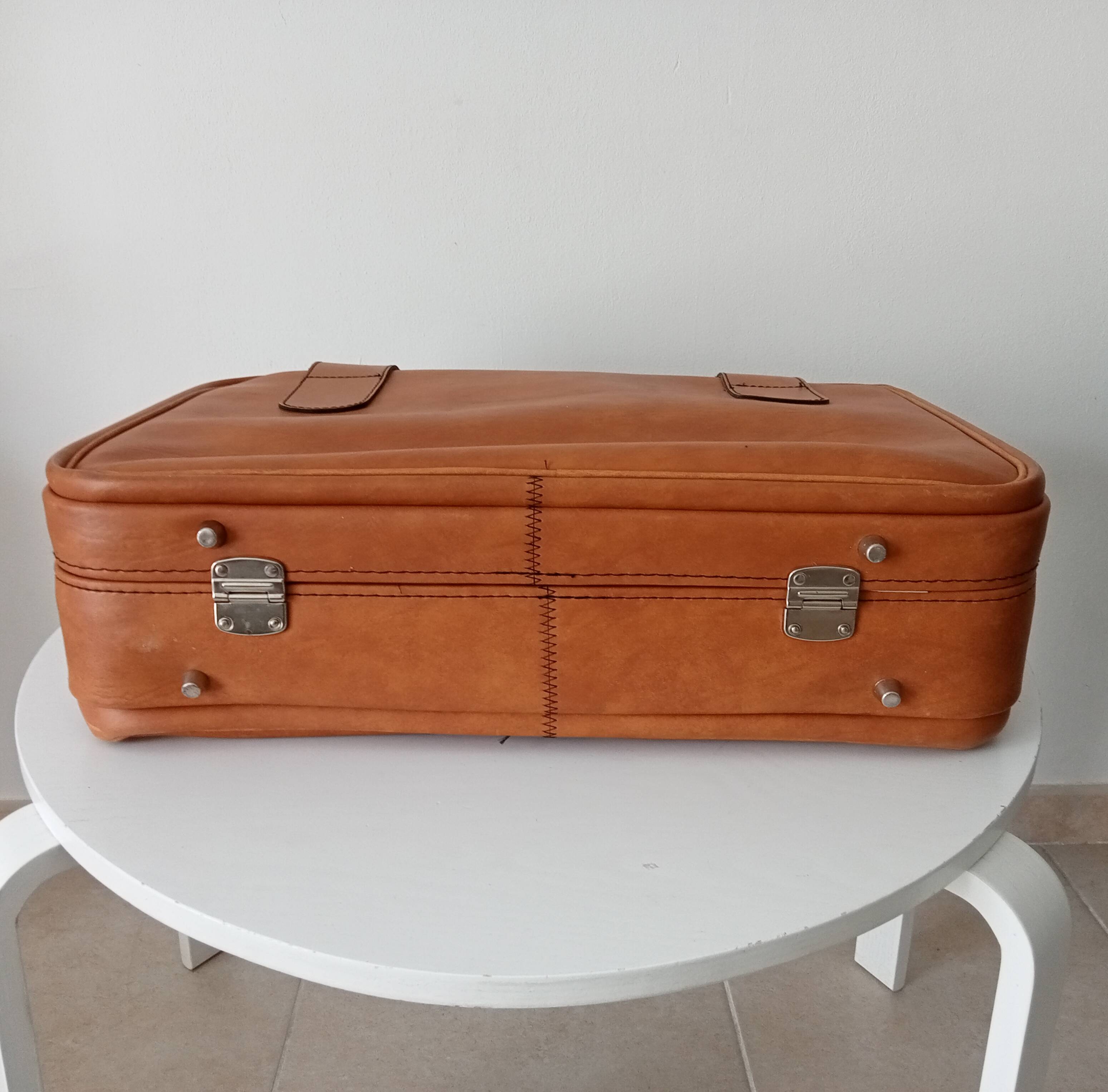 Valise vintage en cuir Camel années 60/70