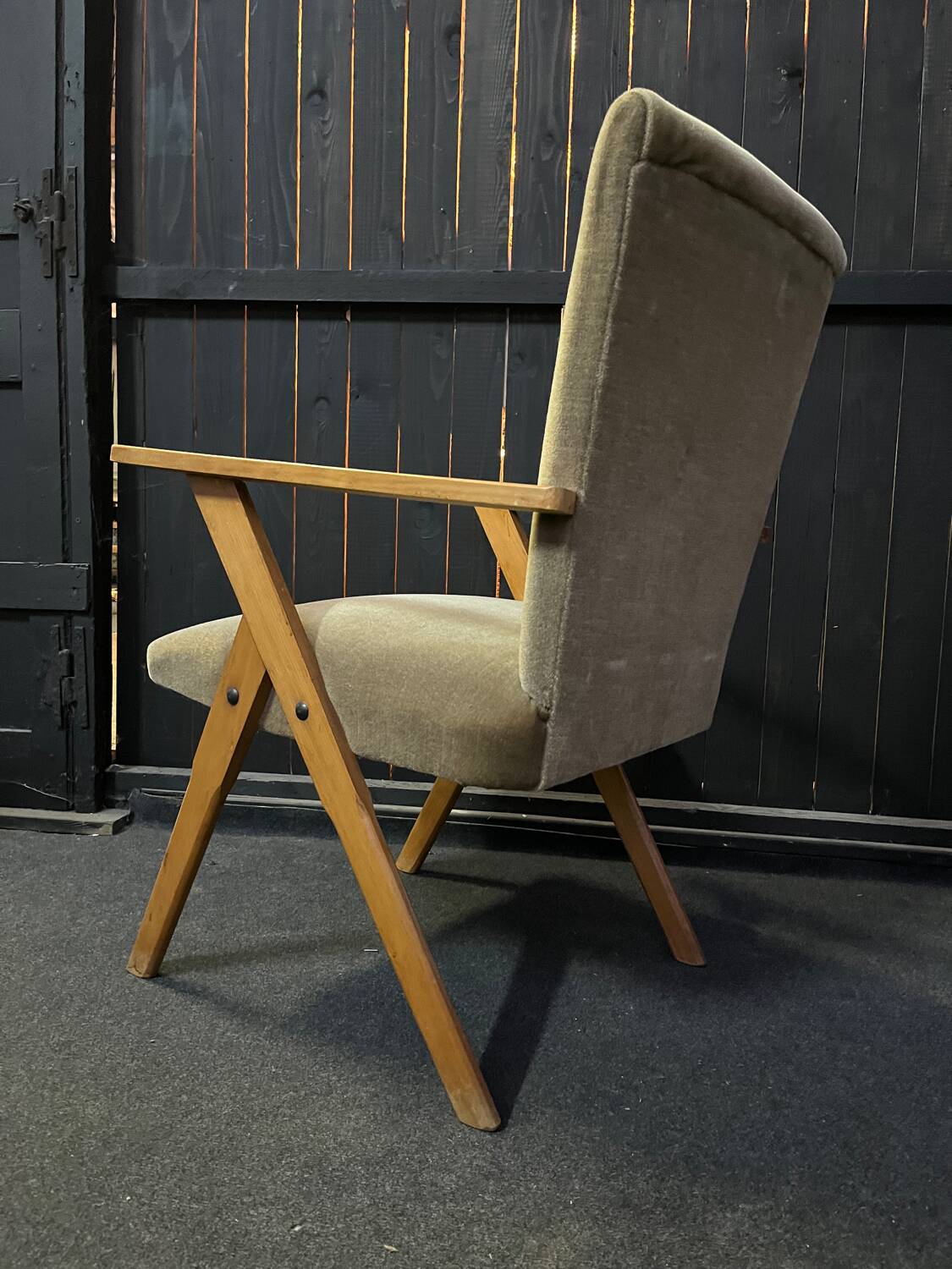 Pair of compass leg armchairs Velvet 1950