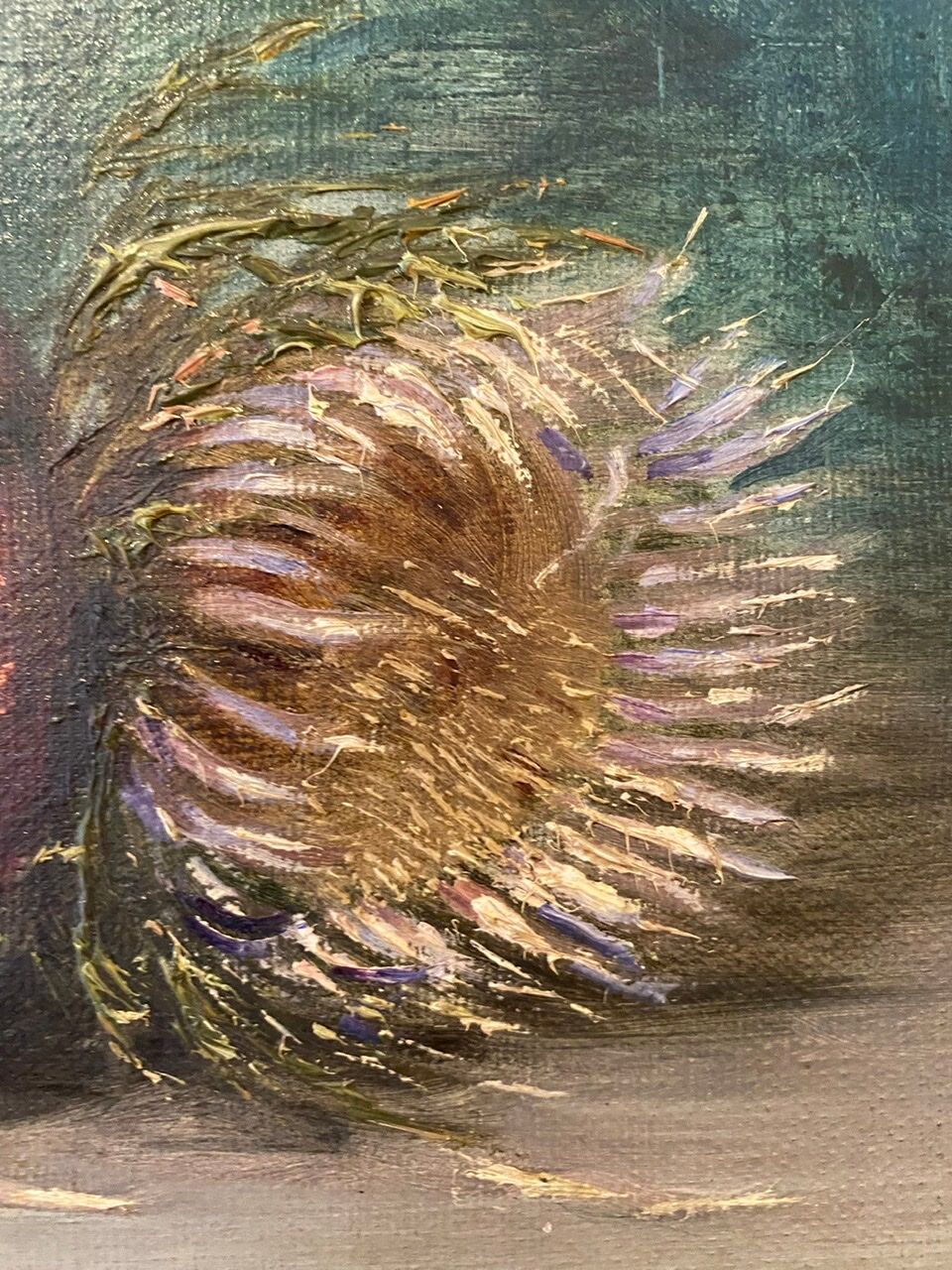 Old painting, still life with thistles signed C.Jung, 1928