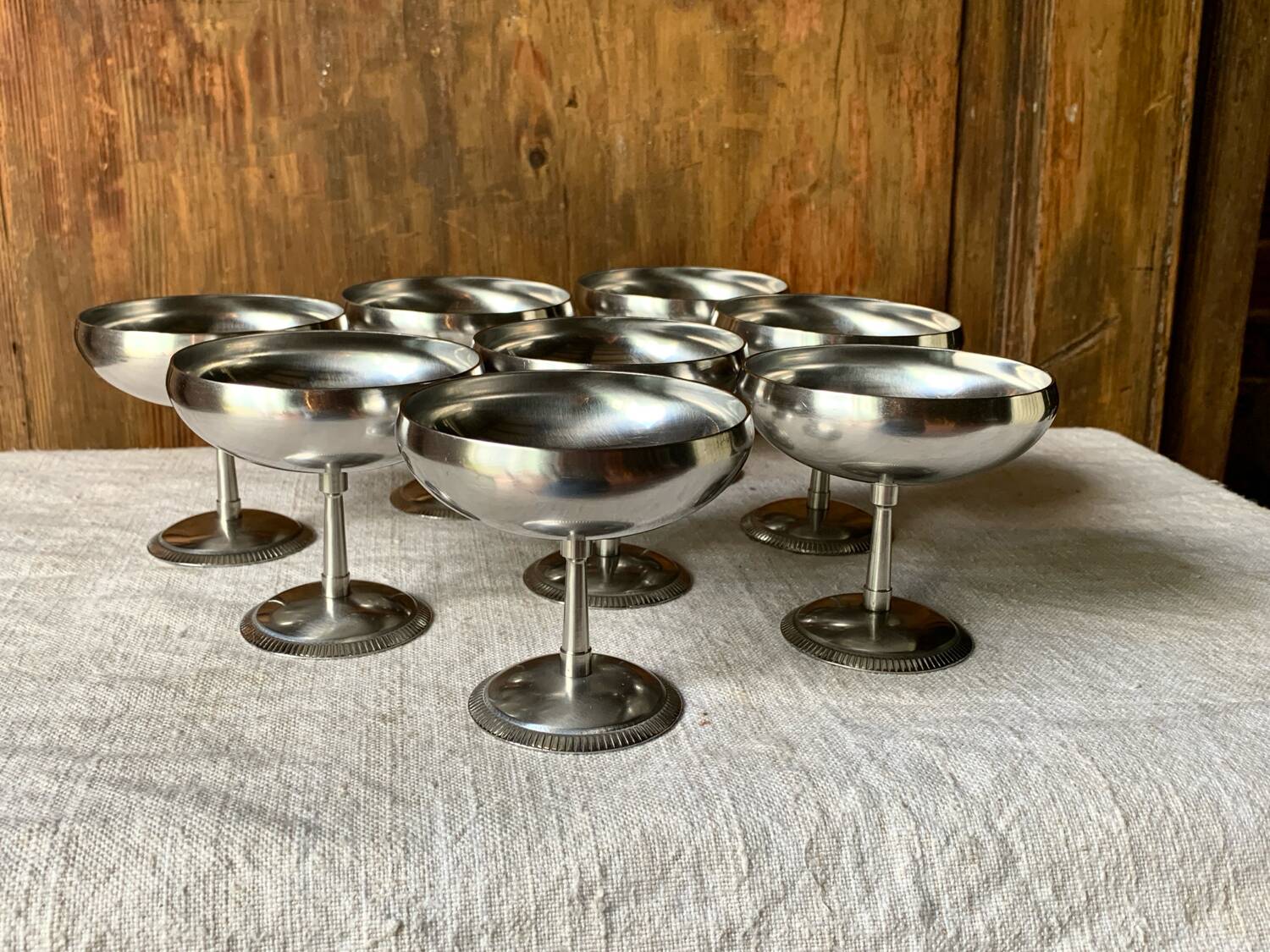 8 vintage Letang Remy stainless steel ice cream cups