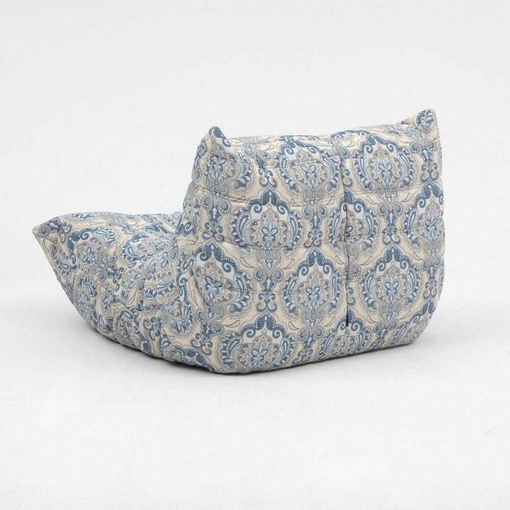 Togo lounge chair and pouf in patterned fabric by Michel Ducaroy for Ligne Roset, 1973, set of 2