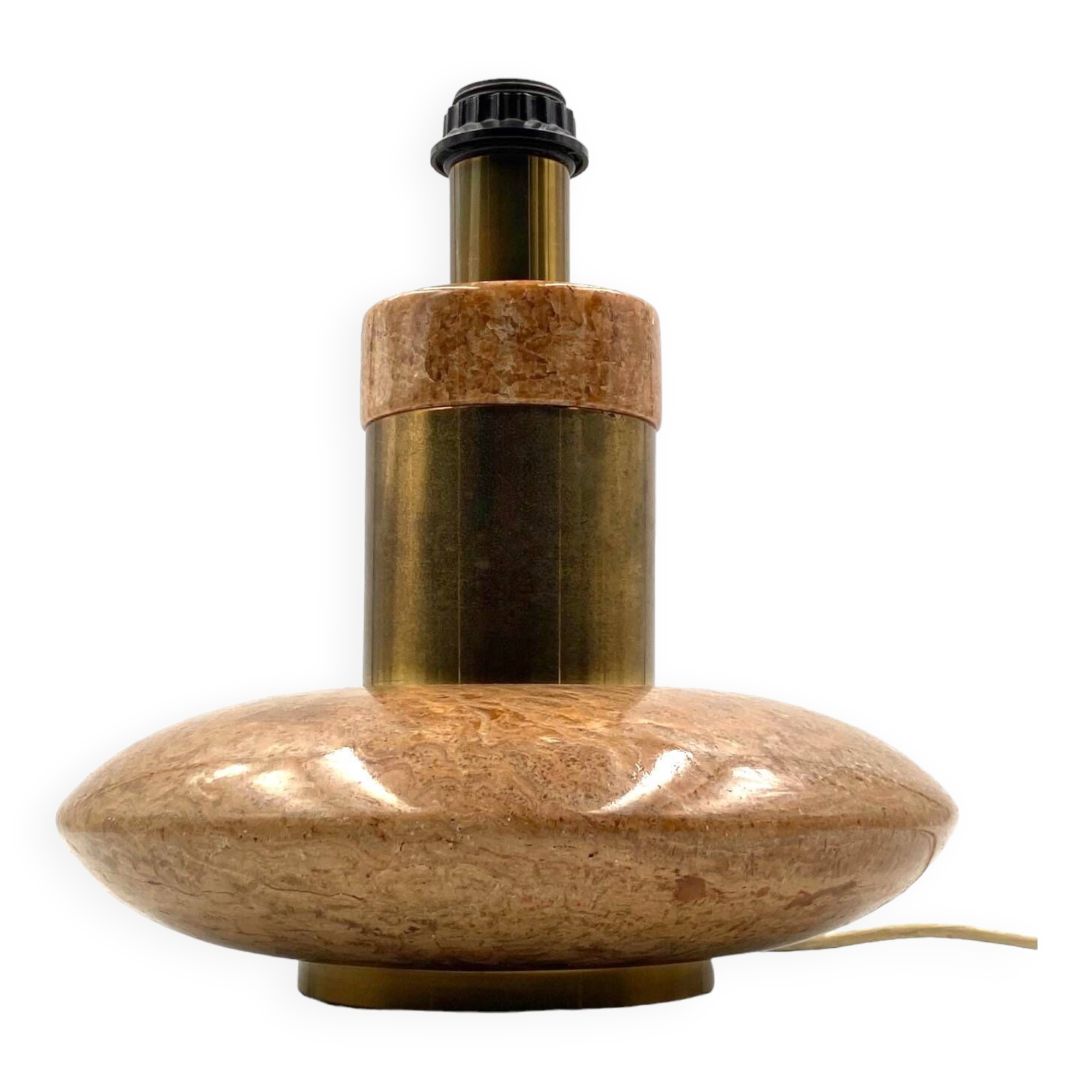 Hollywood regency pink granite and brass table lamp base, Italy 1970 ca.