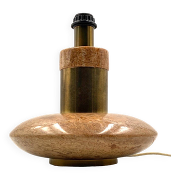 Pied de lampe de table Hollywood Regency en granit rose et laiton, Italie 1970