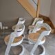Set of 4 cantilever chairs in curved wood and caning — Italian design year