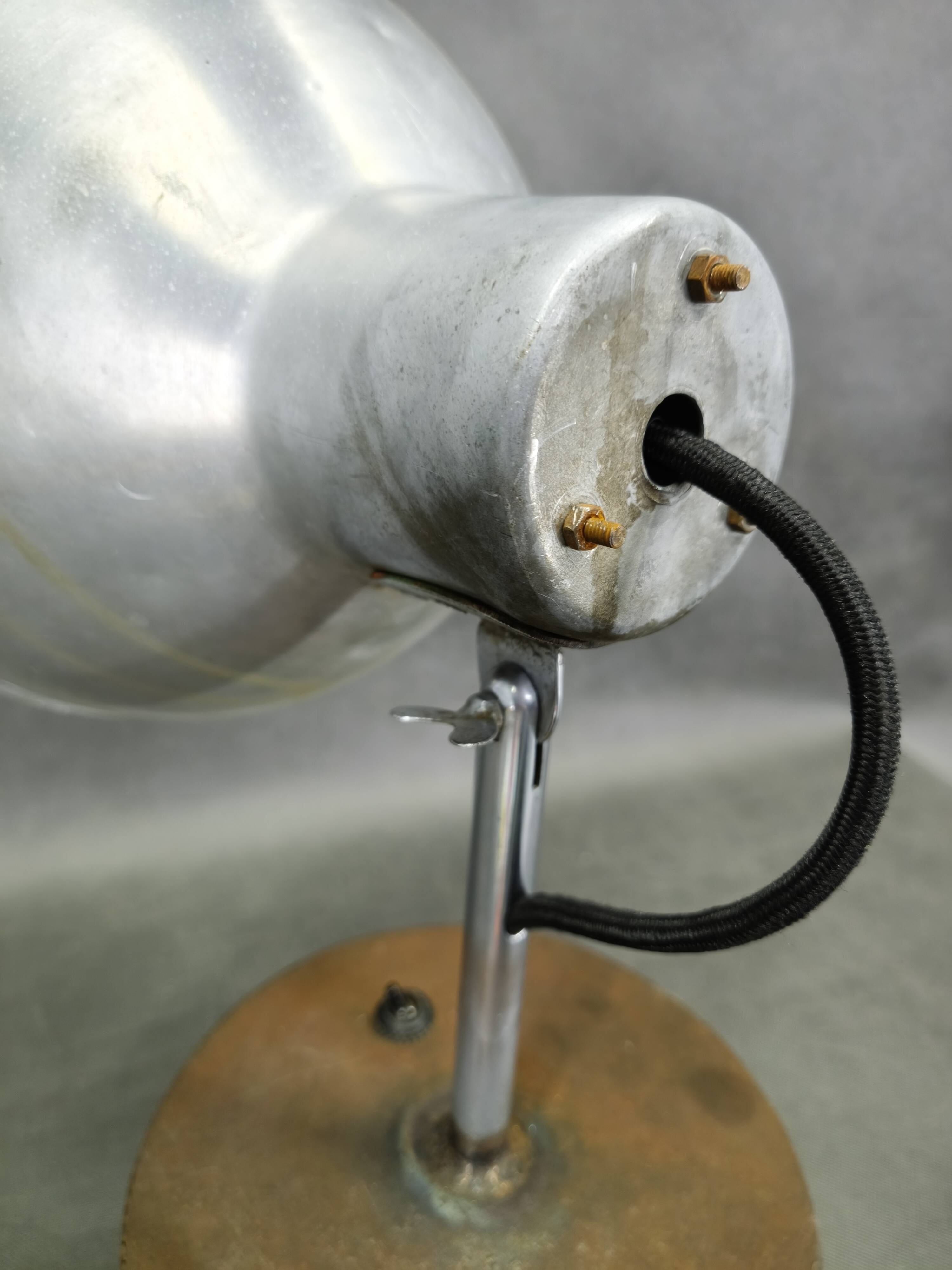 1940 industrial table lamp in aluminium and metal, Czechoslovakia