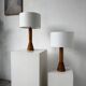 Paire de lampes de table bois chêne années 50