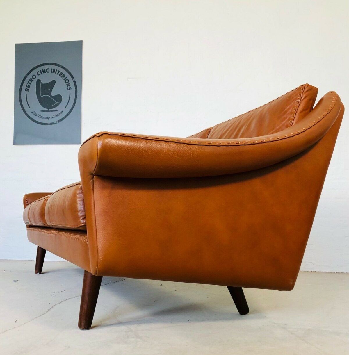 Aage Christiansen vintage Danish mid-century 3 person cognac "Matador" sofa