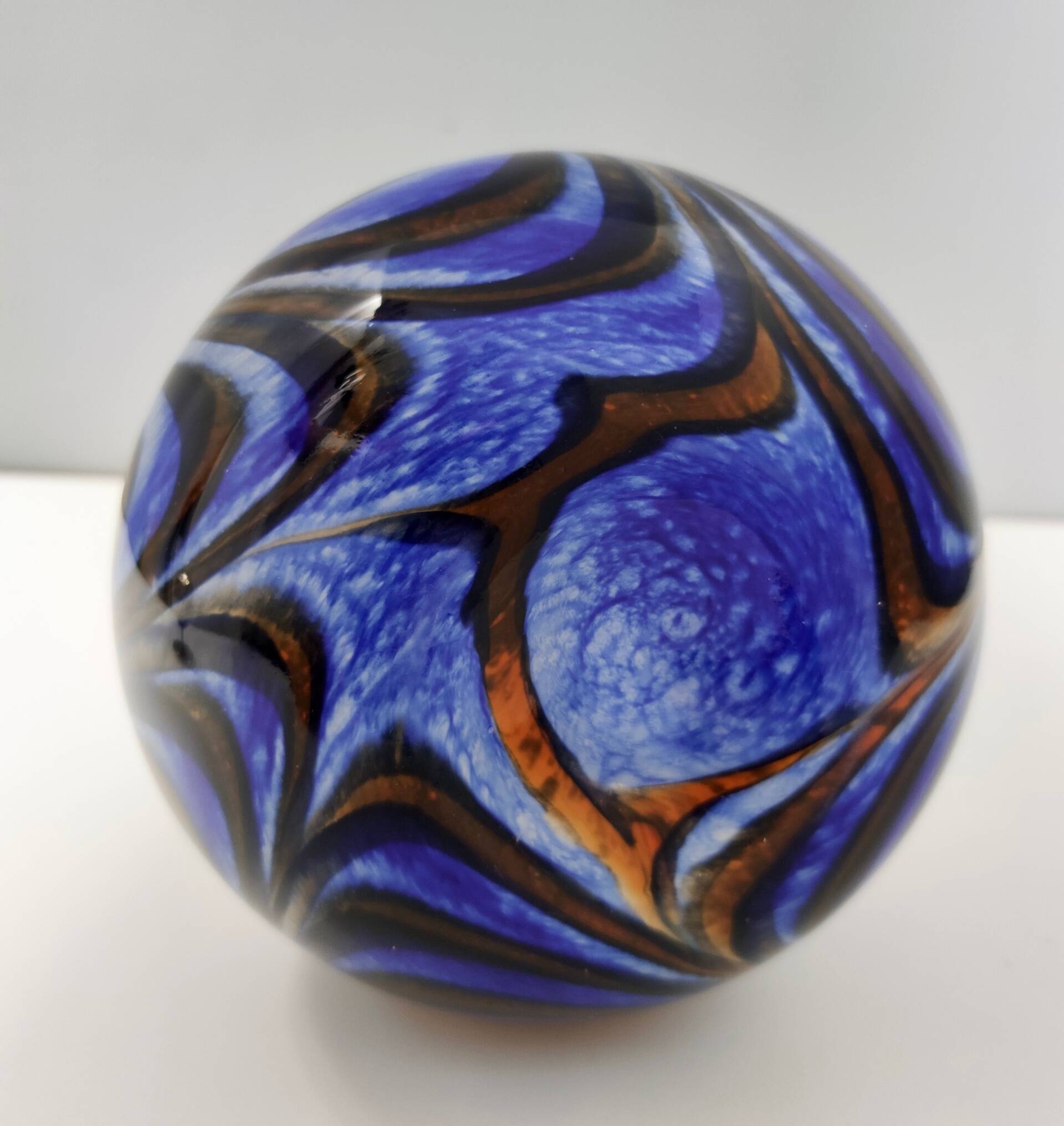 Large Orange, White and Blue Glass Vase by Opaline Florence, Italy