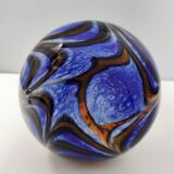 Grand vase en verre orange, blanc et bleu par Opaline Florence, Italie